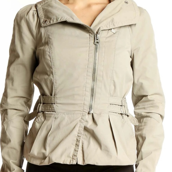 Vintage Armani Exchange Peplum Asymmetric Zip Women's Jacket, Beige - Small - Picture 4 of 11